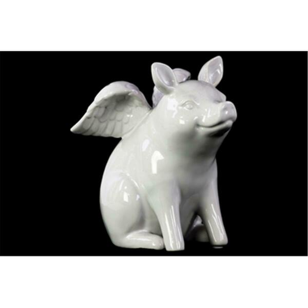 Urban Trends Collection 4.75 x 5 x 7 in. Ceramic Standing Winged Pig Figurine - Gloss Finish, White 34243